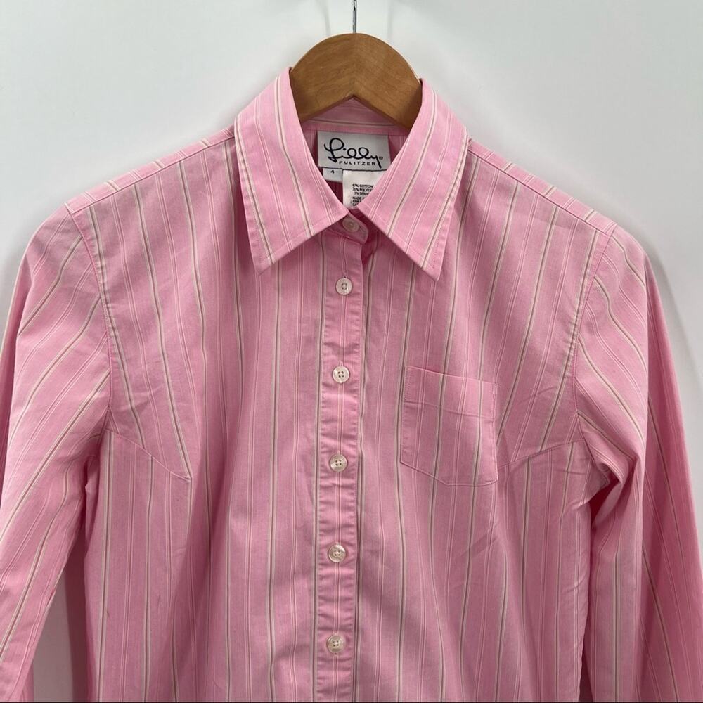 LILLY PULITZER Pink Striped Fitted Shirt Has Stretch Woman's Size 4 - Picture 3 of 15